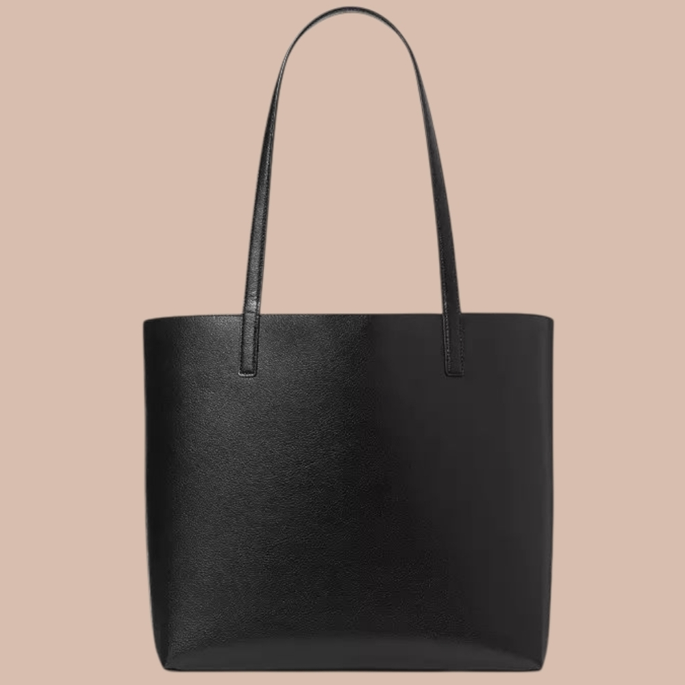 kate spade black leather tote with blue coffee cup graphic - Picture 5 of 6